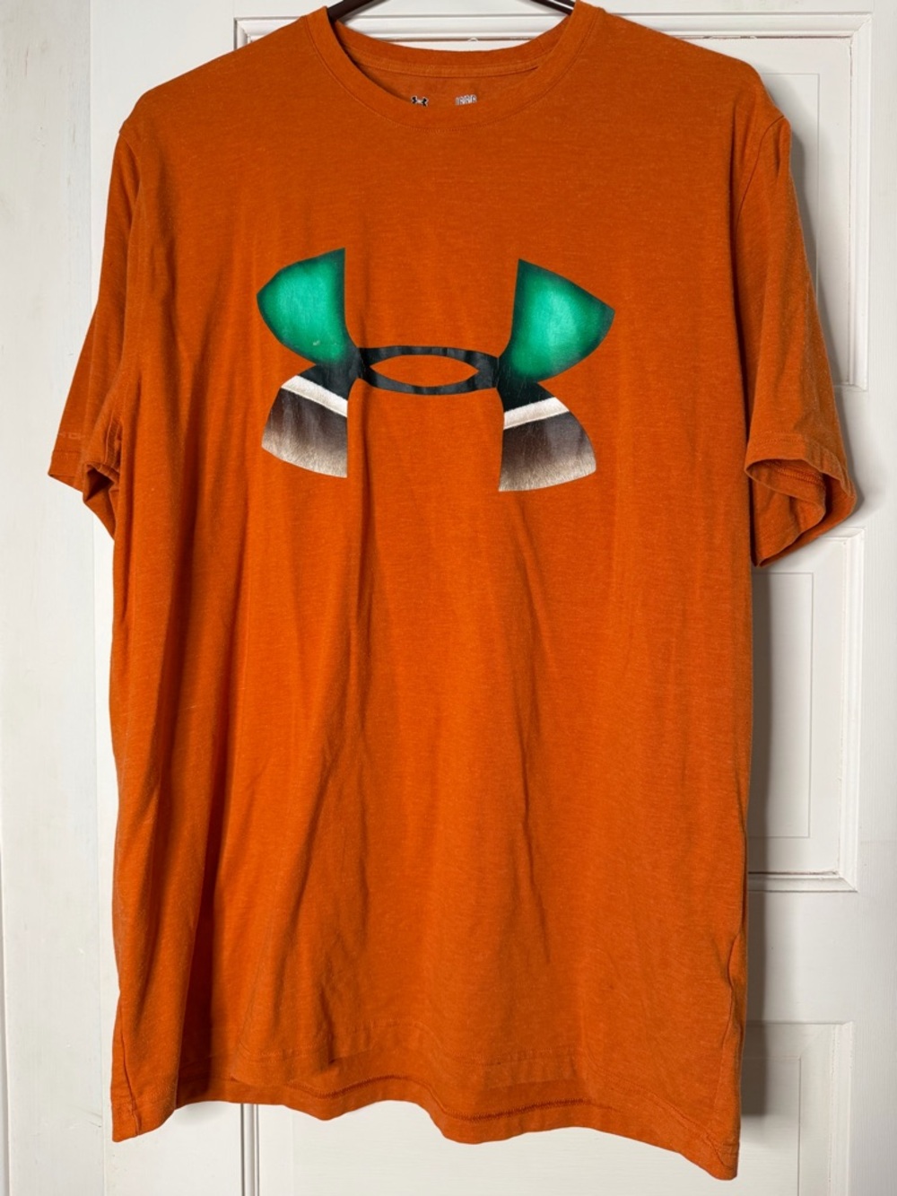 Under Armour Men’s Orange Short Sleeve Tee with Green & Gray Logo